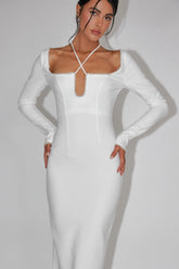 Samantha Pearl Trim Midi Dress White