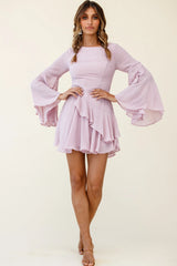 Carlini Flared Sleeve Boat Neckline Dress Blush