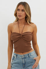 Solitude Twist Bust Knit Top Brown