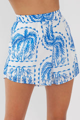 Cora Elastic Waist Shorts Print Blue White