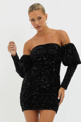Merry & Bright Sequin Mini Dress Black