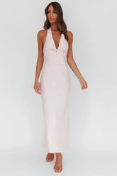 Devotion Twist Bust Halter Maxi Dress Baby Pink