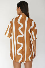 Cora Button-Up Shirt Print Tan