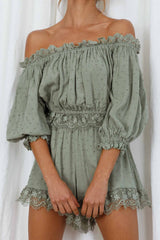 Romilly Scalloped Lace Trim Shorts Olive