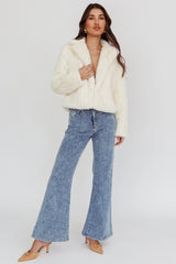 Savelle Notch Lapel Faux Fur Jacket Cream