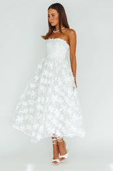 Dori Floral Embellished Midi Dress White