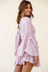 Carlini Flared Sleeve Boat Neckline Dress Blush