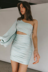 Follow Your Heart One-Shoulder Mini Dress Sage