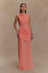 Daria Draped Chiffon Maxi Dress - Pastel Nectarine