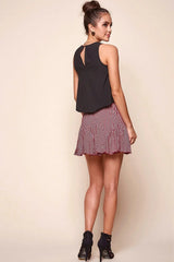 Robyn Pleated Striped Mini Skirt Burgundy