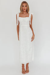 Cupid Tied Shoulder Embellished Midi Dress White