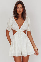 See The Light Puff Sleeves Romper Ivory