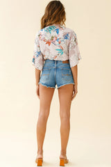 Rivera Deep-V Waist-Tie Top Floral Print Pink Multi