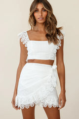 Sonnet Lace Trim Crop Top White