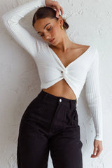 Dream Weaver Long Sleeve Twist Bust Crop Top White