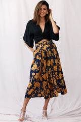 Danika Front Split Midi Culotte Pants Navy/Mustard
