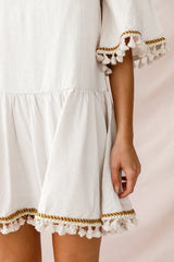 Donna Dropped Waist Tassel Dress Beige