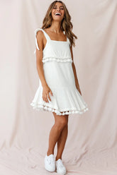 Sirocco Tassel Trim Tied Shoulder Dress White