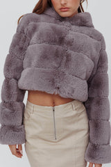 Polina Hooded Faux Fur Jacket Grey
