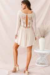 Cassie Embroidered Bust Swing Dress Beige