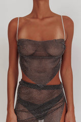 Eden Nights Diamante Mesh Top Black