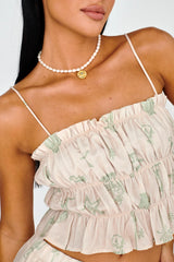 South Bay Ruched Cami Top Print Sage