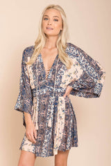Brielle Bell Sleeve Summer Dress Blue Print