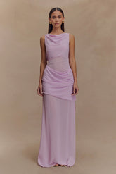 Daria Draped Chiffon Maxi Dress - Light Lilac
