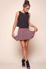 Robyn Pleated Striped Mini Skirt Burgundy