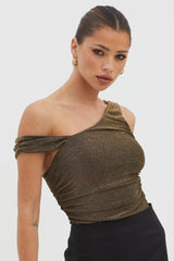 Deirdre Asymmetrical Strap Bodysuit Black/Gold