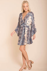 Brielle Bell Sleeve Summer Dress Blue Print