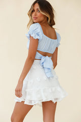 Savannah Floral Embellished Flounce Hem Mini Skirt White