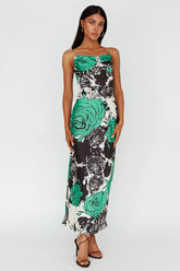 Highland Pleated Bust Midi Dress Floral Green