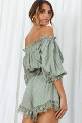 Romilly Scalloped Lace Trim Shorts Olive