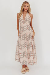 Saint Malo Halterneck Maxi Dress Floral Beige