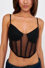 Dance Away Hail Spot Mesh Crop Top Black