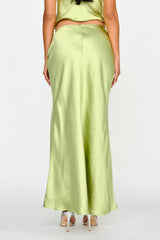 Rose Garden Satin Maxi Skirt Lime