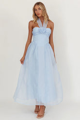Elvera Rose Bust Halter Midi Dress Blue