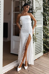 Delphina Strapless Bow Back Lace Dress Ivory
