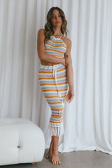 Soul Sister Fringe Hem Crochet Midi Skirt Blush