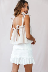 Elexa Crochet Applique Raw Hem Skirt White