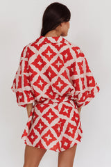 Daytona Beach Button-Up Romper Print Burgundy