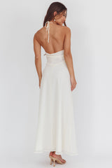 Petronilla Rosette Halterneck Maxi Dress Eggshell