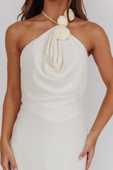 Petronilla Rosette Halterneck Maxi Dress Eggshell