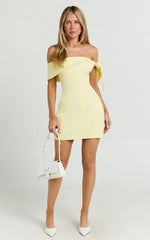 Cecilia Mini Dress Off Shoulder Tie Detail Dress in Lemon