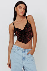 Caught Feelings Floral Velour Crop Top Black/Brown