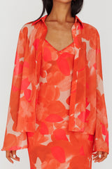 Stasi Flared Cuff Long Sleeve Shirt Floral Orange