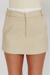 Rhian Pinstripe Double Waistband Skort Beige White