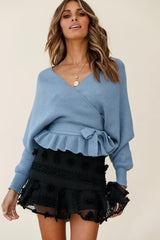 Savannah Floral Embellished Flounce Hem Mini Skirt Black