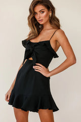 Pico Tied-Knot Bust Ruffle Dress Black